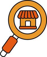 buscar tienda icono en naranja y blanco color. vector