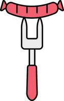 Sausage On Fork Icon In Red And Gray Color. vector