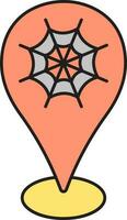 Flat Style Cobweb Map Pin Icon In Orange And Grey Color. vector