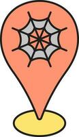 Flat Style Cobweb Map Pin Icon In Orange And Grey Color. vector