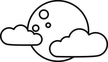 Black Outline Full Moon With Cloud Icon Or Symbol. vector