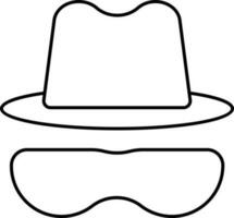 Isolated Hat With Glasses Icon In Black Outline. vector