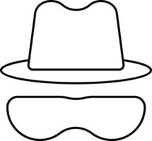 Isolated Hat With Glasses Icon In Black Outline. vector