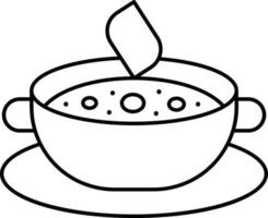 Hot Stew Dish Pot Icon In Black Outline. vector