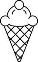 Ice Cream Cone Icon In Black Linear Art. vector