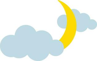 Half Moon With Clouds Flat Icon In Grey And Yellow Color. vector