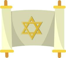 Yellow Star Of David Scroll Letter Icon In Flat Style. vector