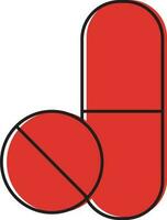 Flat Style Capsule And Tablet Red Icon Or Symbol. vector