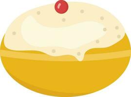 Flat Tasty Sufganiyah Dish Icon In Yellow And White Color. vector