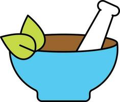 Leaves Mortar And Pestle Colorful Icon In Flat Style. vector