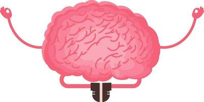 Pink Cartoon Character Of Brain Doing Meditation Flat Element. vector