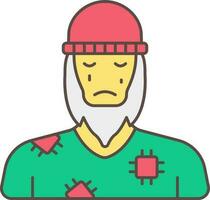 Old Beggar Man Character Colorful Icon. vector