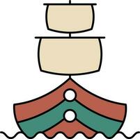 Sailboat Icon In Brown And Teal Green Color. vector