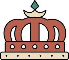 Isolated Crown Icon In Teal Green And And Brown Color. vector