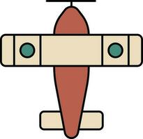Vintage Airplane Icon In Teal Green And Brown Color. vector