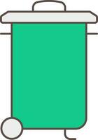 Flat Style Dustbin Icon In Green Color. vector