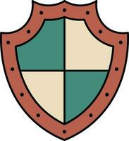 Isolated Shield Icon In Brown And Teal Green Color. vector