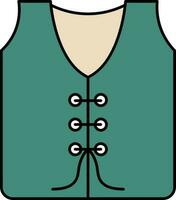 Vintage Vest Icon In Teal Green And Brown Color. vector