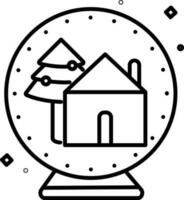 Home With Pine Tree Snow Globe Black Stroke Icon. vector