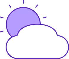 Sun With Cloud For Weather Violet And White Icon. vector