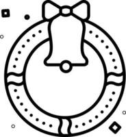 Bow Bell Christmas Wreath Thin Line Art Icon. vector