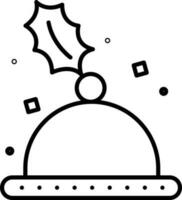 Christmas Food Cloche With Leaf Black Outline Icon. vector