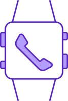 teléfono receptor en inteligente reloj pantalla icono en Violeta y blanco color. vector