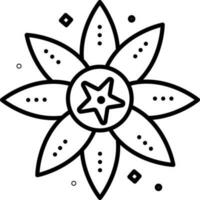 Star Flower Black Stroke Icon. vector