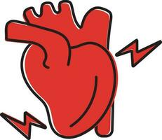 Heart Attack Icon Or Symbol In Red Color. vector