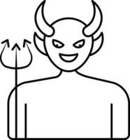 Cartoon Devil Man With Holding Trident Icon In Thin Line. vector