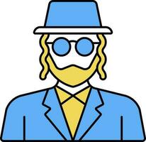 Isolated Rabbi Cartoon Character Icon In Yellow And Blue Color. vector