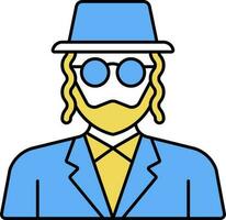 Isolated Rabbi Cartoon Character Icon In Yellow And Blue Color. vector