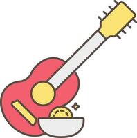 Red And Yellow Guitar And Coin Bowl Flat Icon. vector