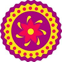 Abstract Artwork Of Round Floral Design Icon In Pink And Yellow Color. vector