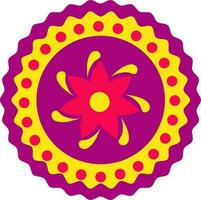 Abstract Artwork Of Round Floral Design Icon In Pink And Yellow Color. vector