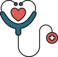 Stethoscope With Heart Red And Blue Icon. vector