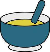 Soup Bowl With Spoon Flat Icon In Blue And Yellow Color. vector