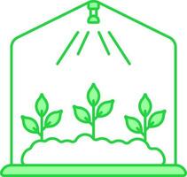 creciente plantas mediante artificial ligero icono en verde y blanco color. vector