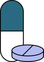 Capsule With Tablet Blue And White Color. vector