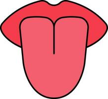 plano estilo lengua icono en rojo color. vector