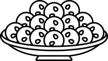 Indian Sweets Of Laddu Bowl Thin Line Icon. vector