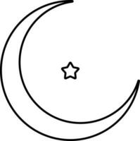 Crescent Moon With Star Icon In Thin Line. vector