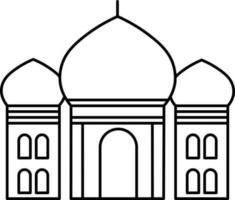 Black Thin Line art Of Taj Mahal Icon. vector