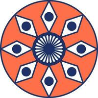 Flat Style Floral Ashoka Wheel Blue And Orange Icon. vector