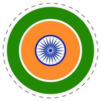 Illustration Of Circular Tricolor Ashoka Wheel Sticker In Flat Style. vector