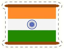Indian Flag On Vintage Paper Scroll Sticker In Flat Style. vector