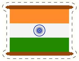 Indian Flag On Vintage Paper Scroll Sticker In Flat Style. vector