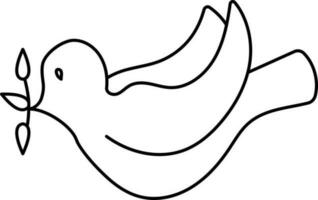 Isolated Flying Dove With Olive Twig Icon In Black Line Art vector