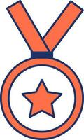 Star Medal With Ribbon Icon In Orange Color. vector