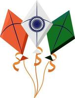 Isolated Indian Flag Color Three Kite Icon In Tricolor. vector